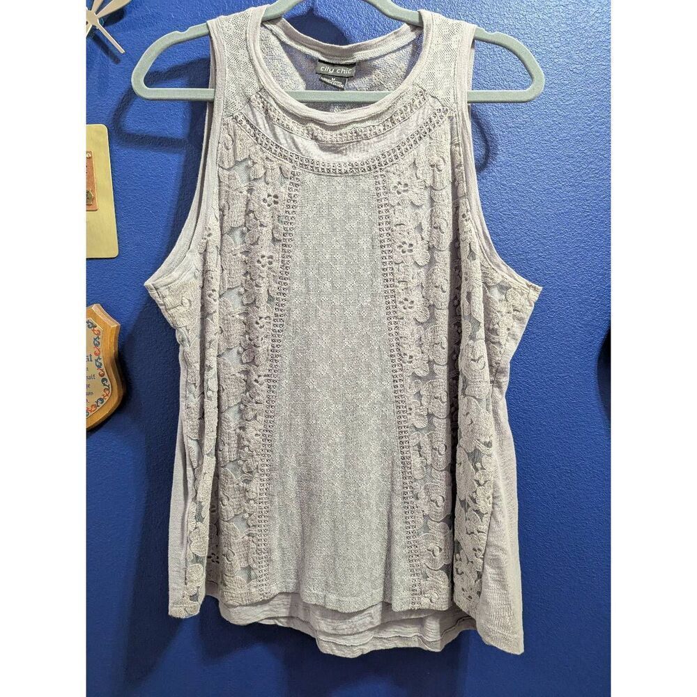 City Chic Lace Tank Top Plus Size 1XL Boho Grey